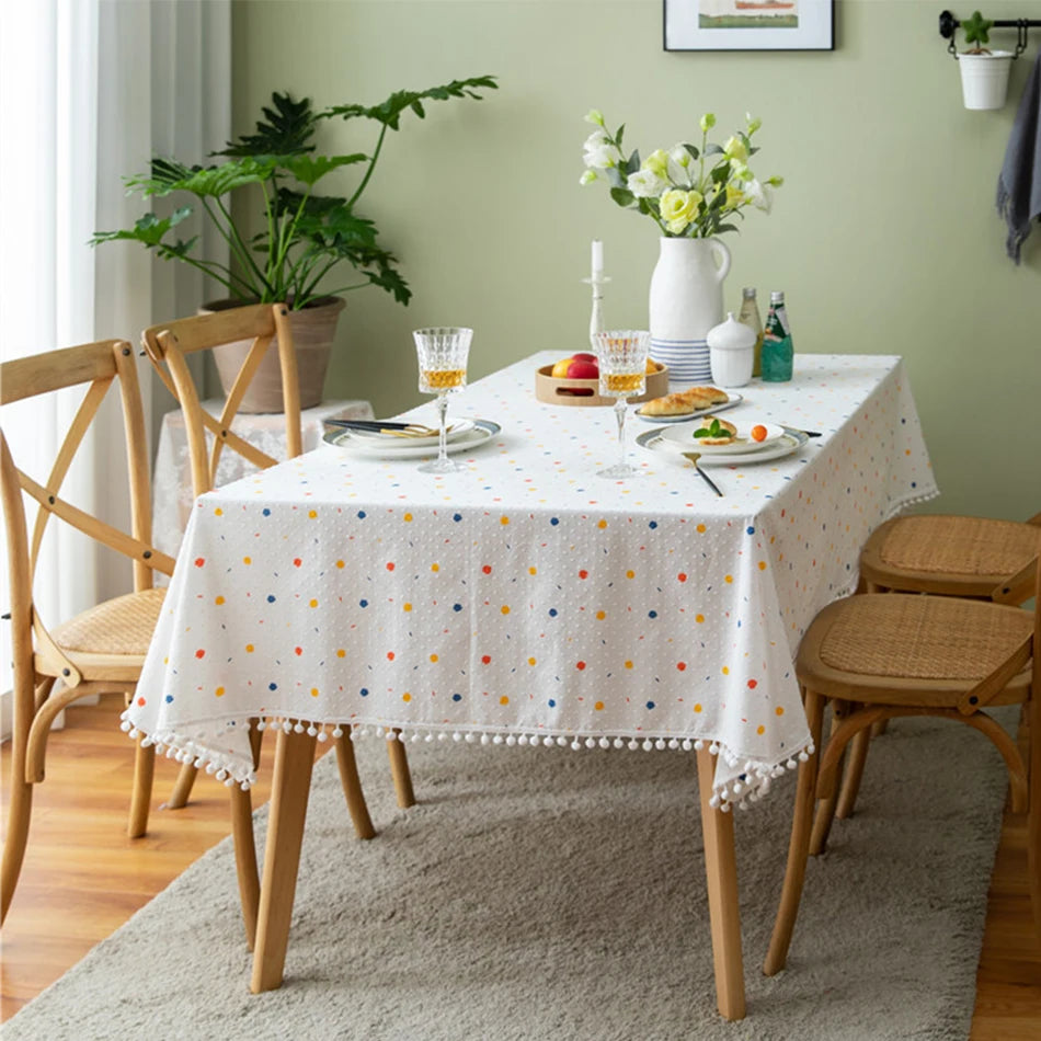 Korean Style Small Daisy Cotton Floral Tablecloth,Tea Table Decoration,Rectangle Table Cover For Kitchen Wedding Dining Room