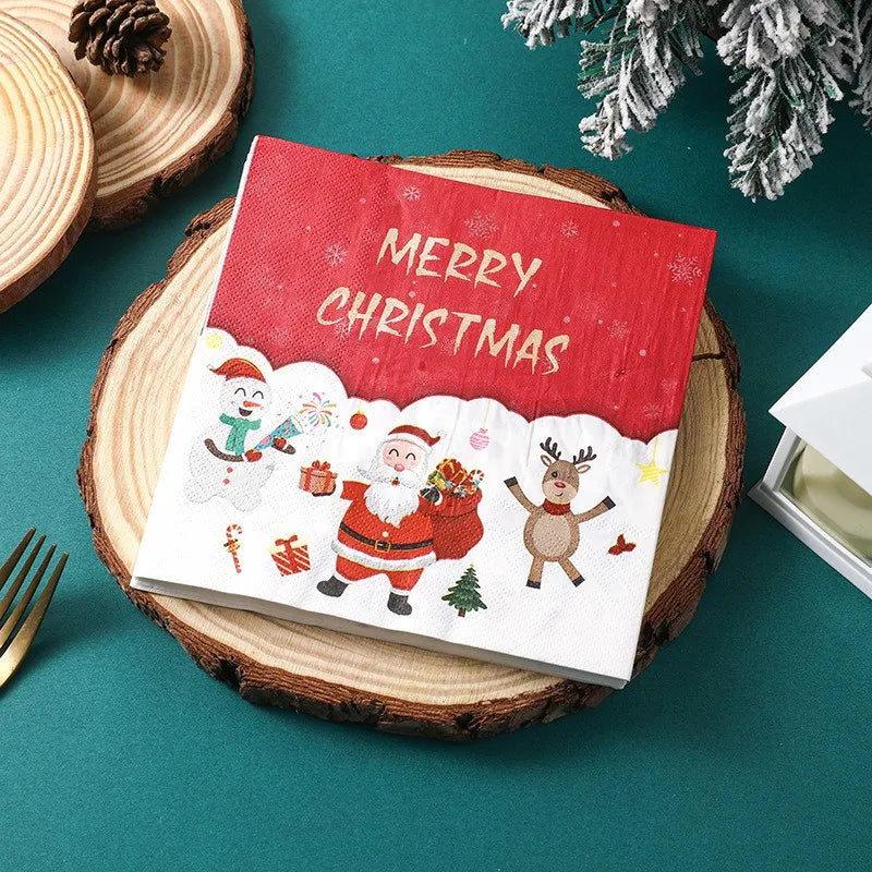 20Pcs/pack 33x33cm Christmas Series Printed Paper Disposable Table Dinner Napkin Tissues Xmas Party Decoration