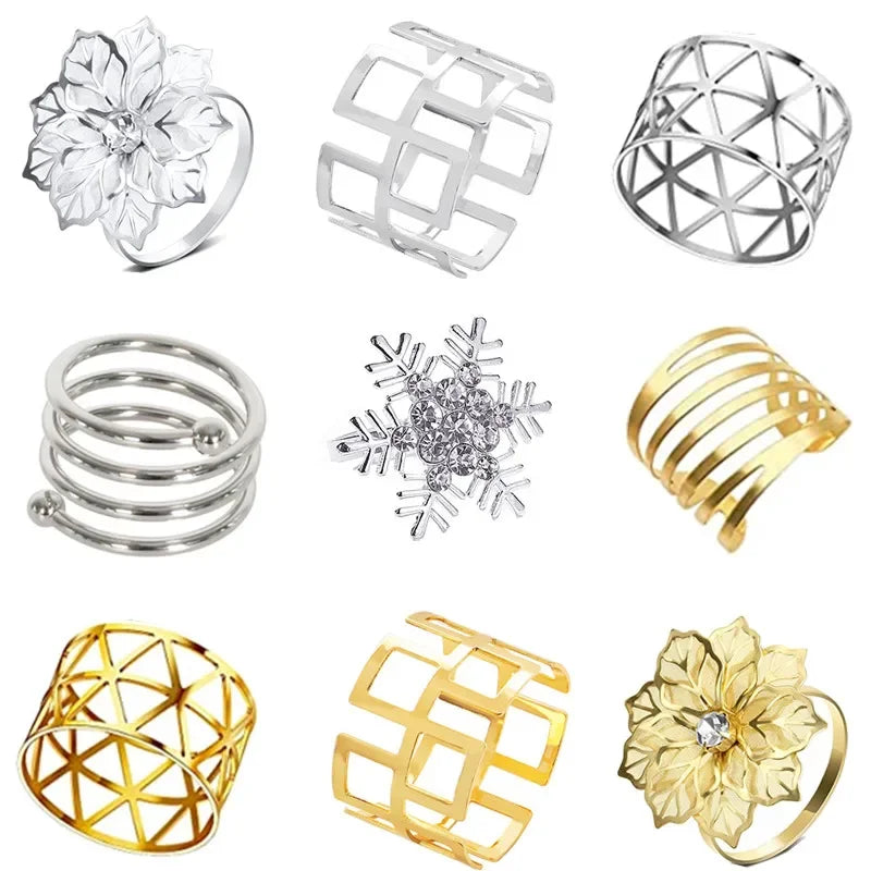 12pcs Back Pattern Wedding Napkin Rings Table Decoration Hollow Out Family Gatherings Everyday Use Napkin Buckle Holder