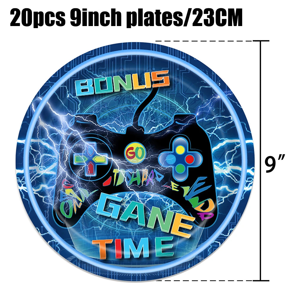 Video Game Birthday Party Favors New Paper Black White Blue Tableware Happy Birthday Plates Napkins Background Decorations Kits