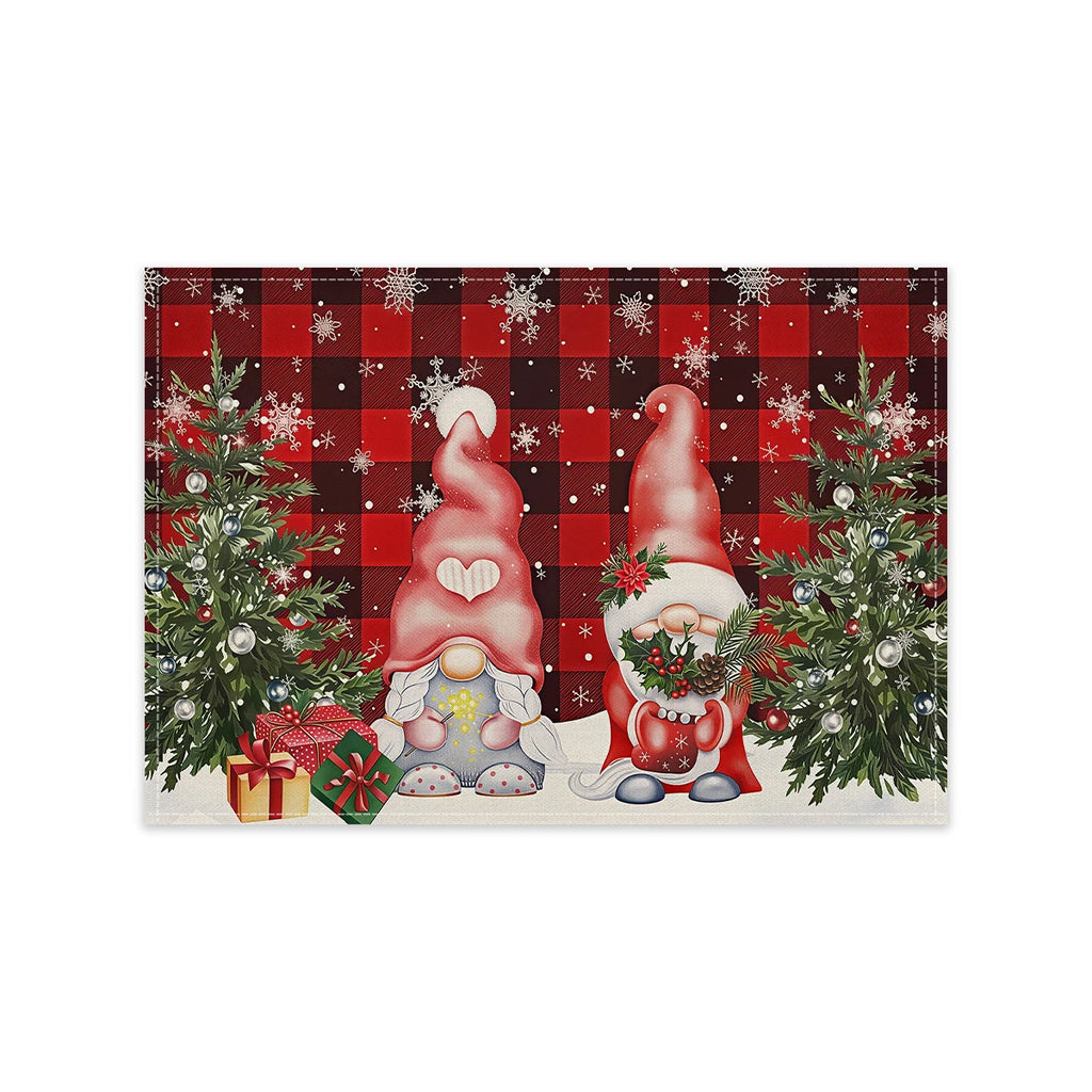 1/4/6pcs Christmas placemat, retro Christmas tree Santa Claus pattern dining table anti slip insulation mat,