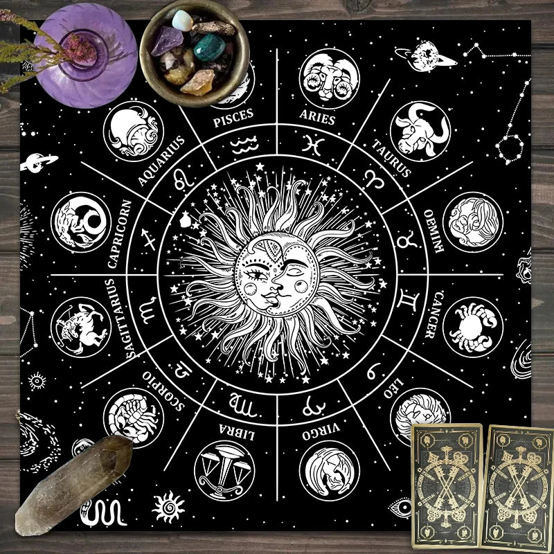 1pc Tarot card tablecloth, twelve constellations divination, starry sky altar cloth, Tarot card game decoration tablecloth