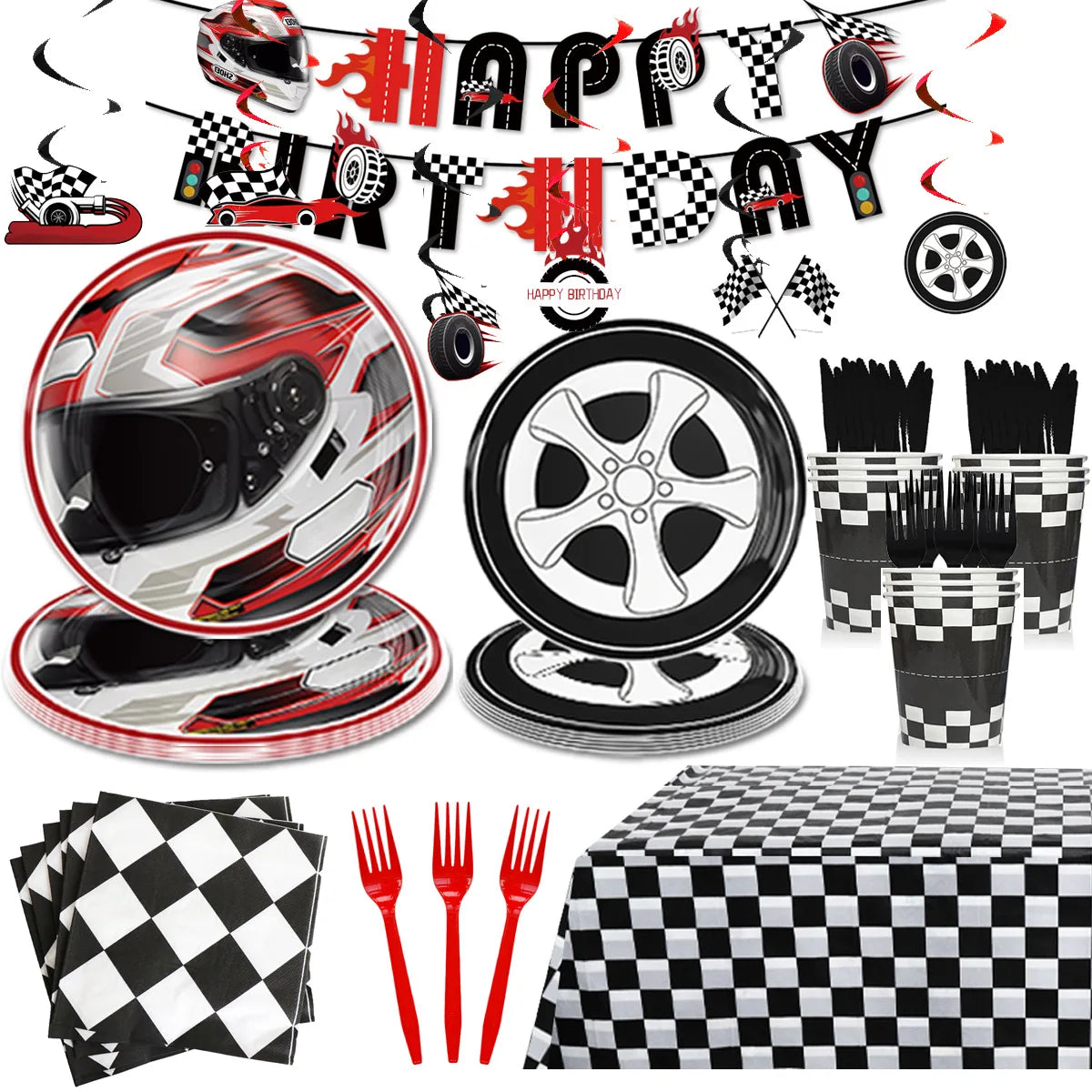 Racing Themed Boy Birthday Party Disposable Tableware Paper Cup Plate Napkin Tablecloth For Kids Baby Shower Decoration Supplies