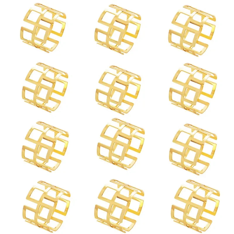 12pcs Back Pattern Wedding Napkin Rings Table Decoration Hollow Out Family Gatherings Everyday Use Napkin Buckle Holder