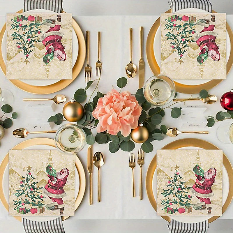 20Pcs Merry Christmas Design Printed Napkins Guest Towels Disposable Premium Dinner Napkins For Christmas Parties New Year Decor