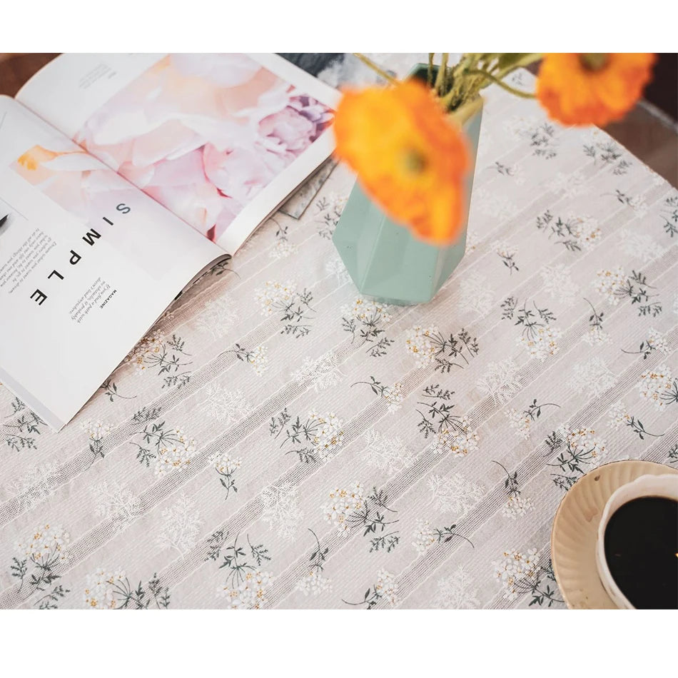 Korean Style Small Daisy Cotton Floral Tablecloth,Tea Table Decoration,Rectangle Table Cover For Kitchen Wedding Dining Room