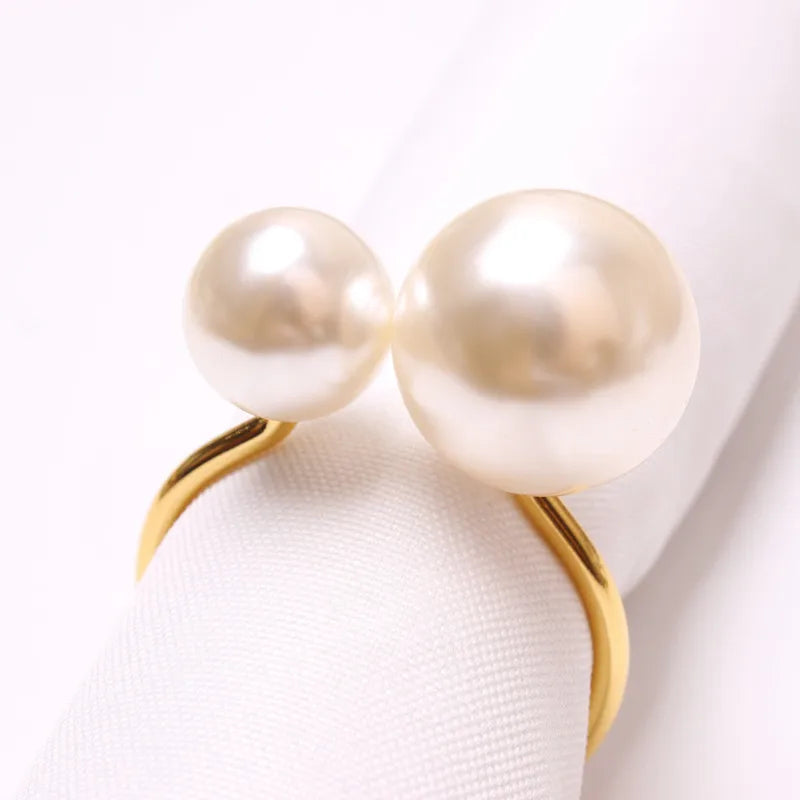 6PCS Napkin Rings For Table Decoration Highlighted Pearls Napkin Holders for Dining Room Birthday Wedding Dinner Table Decor