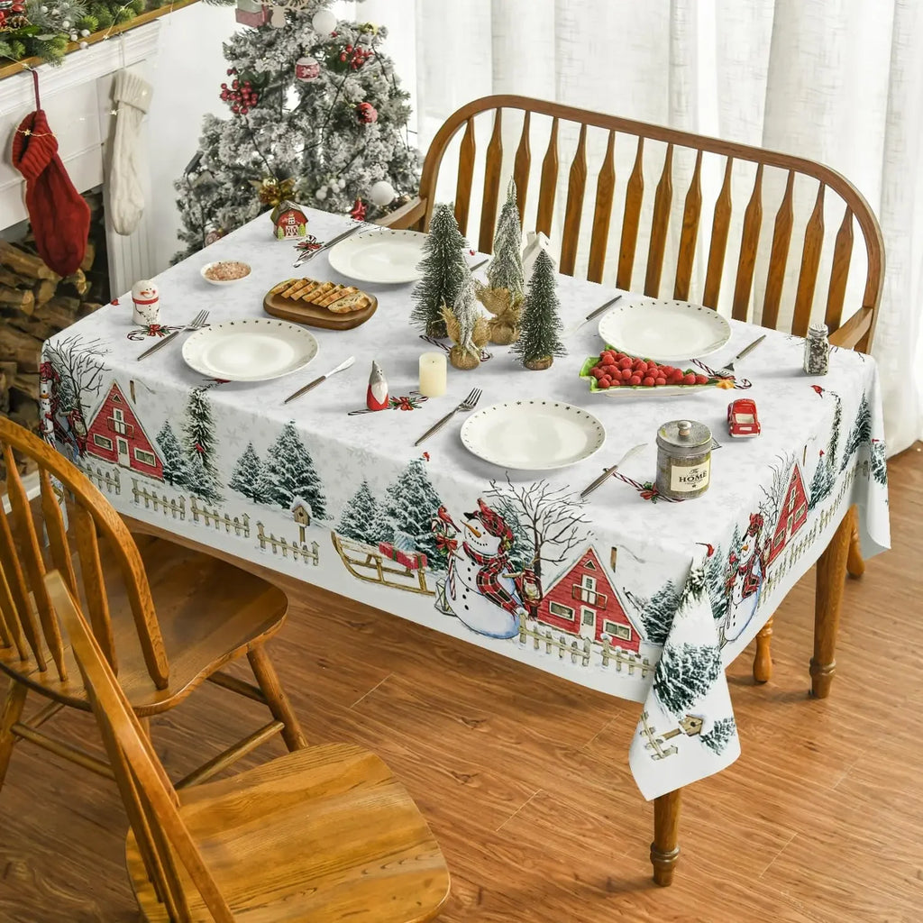Christmas Snowman Xmas Tree Tablecloth Winter Xmas Party Decor Reusable Waterproof Tablecloth for Table Navidad Decorations 2025