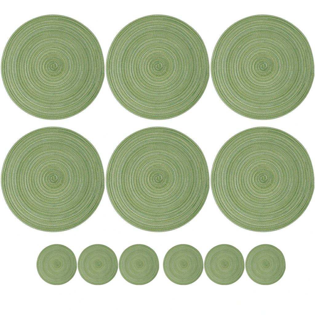 Set of 12 Round Braided Table Mat Washable Placemats Non Slip Heat Resistant for Kitchen Dining Tables Pad With Cup Coasters
