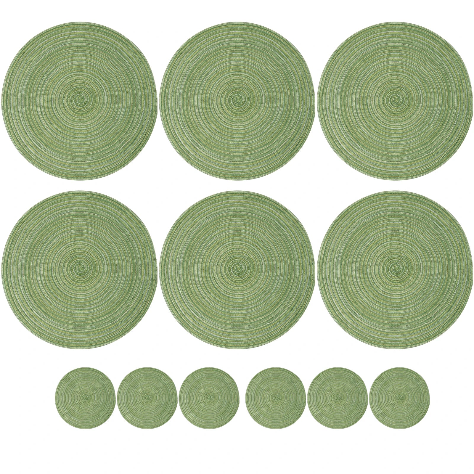 Set of 12 Round Braided Table Mat Washable Placemats Non Slip Heat Resistant for Kitchen Dining Tables Pad With Cup Coasters