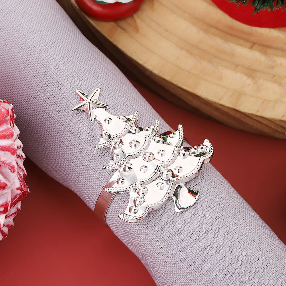 1/6Pcs Christmas Napkin Rings Xmas Tree Ornaments 2025 Christmas Home Kitchen Dinner Table Decoration New Year Party Supplies