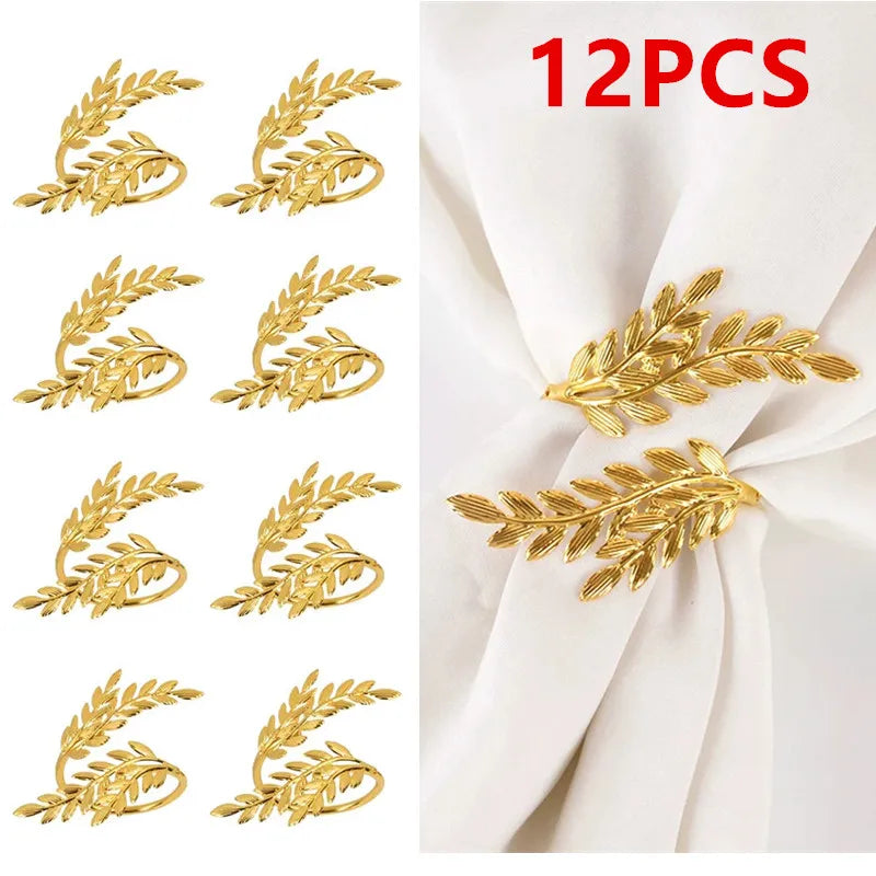 Gold Leaf Napkin Ring Buckles for Wedding Birthday Party Dinnig Table Decoration Christmas Thanksgiving Napkin Holder 1/6/12p
