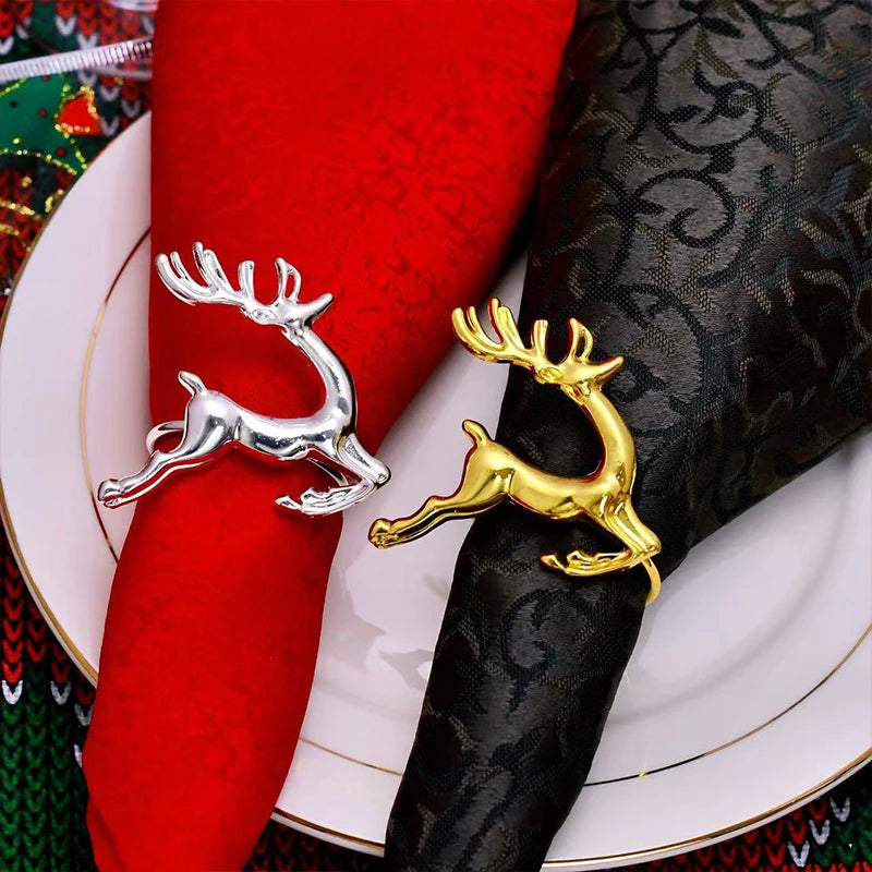 Gold Christmas Elk Napkin Rings Dining Table Ornament Napkin Buckles for Wedding Thanksgiving Easter Christmas