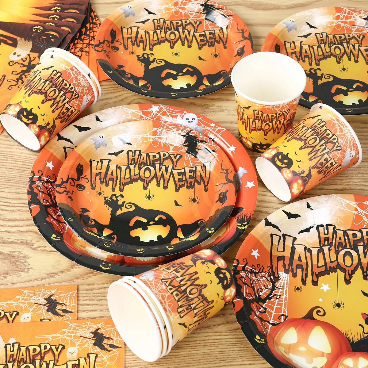 Halloween Them Party Decoration Set Halloween Pumpkins Tableware for Festival Paper Tableware Plate Napkin Towel Tissue Cup 2025