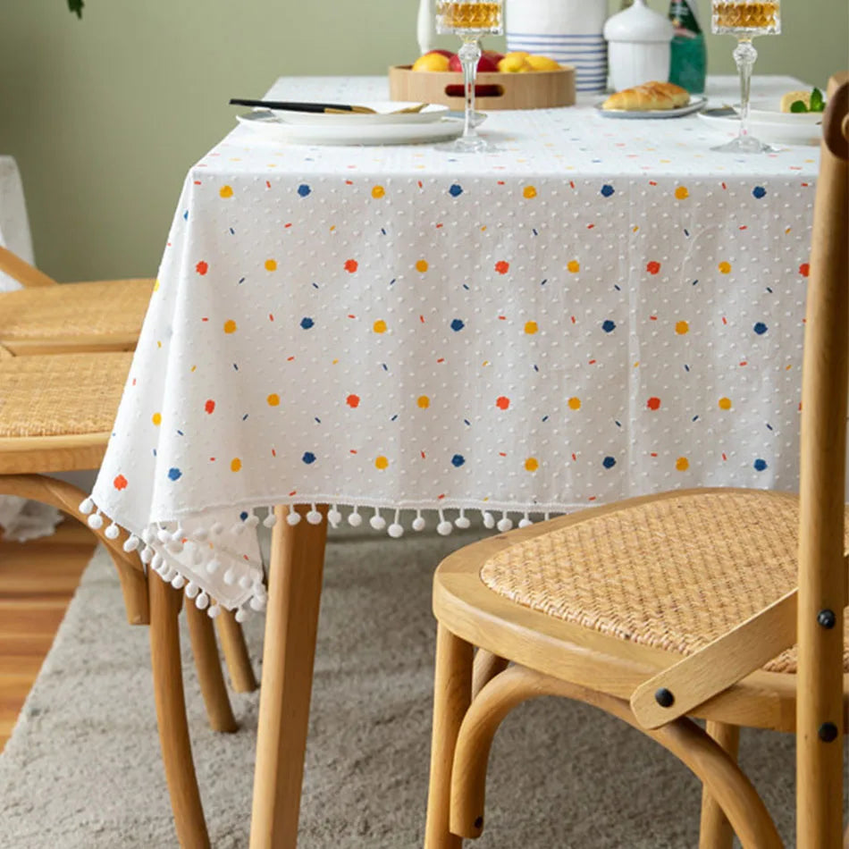 Korean Style Small Daisy Cotton Floral Tablecloth,Tea Table Decoration,Rectangle Table Cover For Kitchen Wedding Dining Room