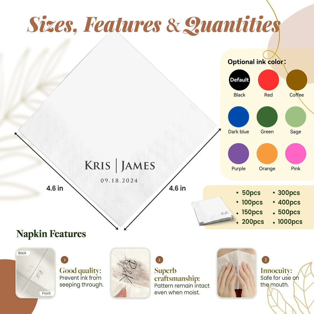 Personalized Paper Napkins for Wedding Custom Napkins of Your Text 50-500pcs Disposable Napkins for Cocktail Party Hen Party