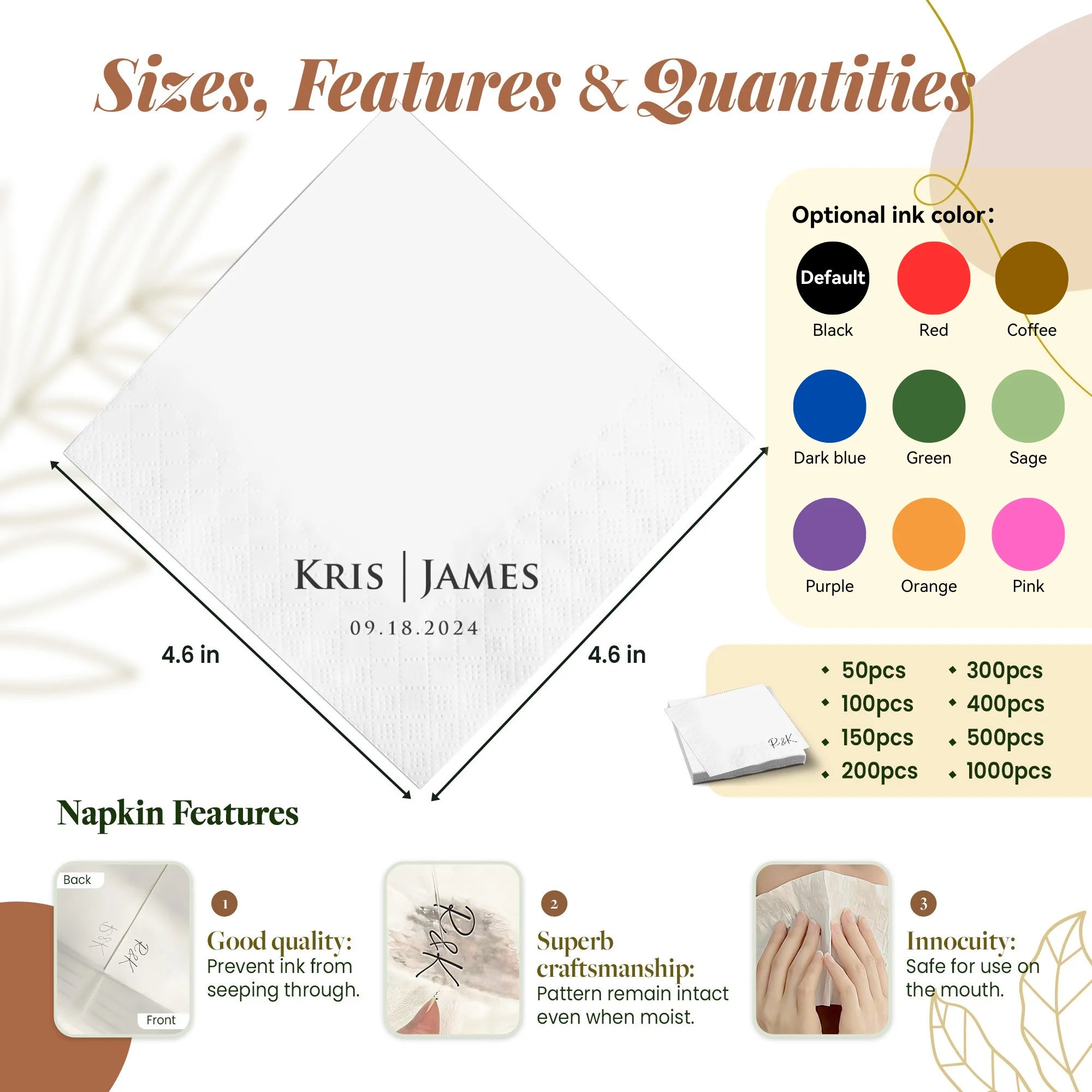 Personalized Paper Napkins for Wedding Custom Napkins of Your Text 50-500pcs Disposable Napkins for Cocktail Party Hen Party