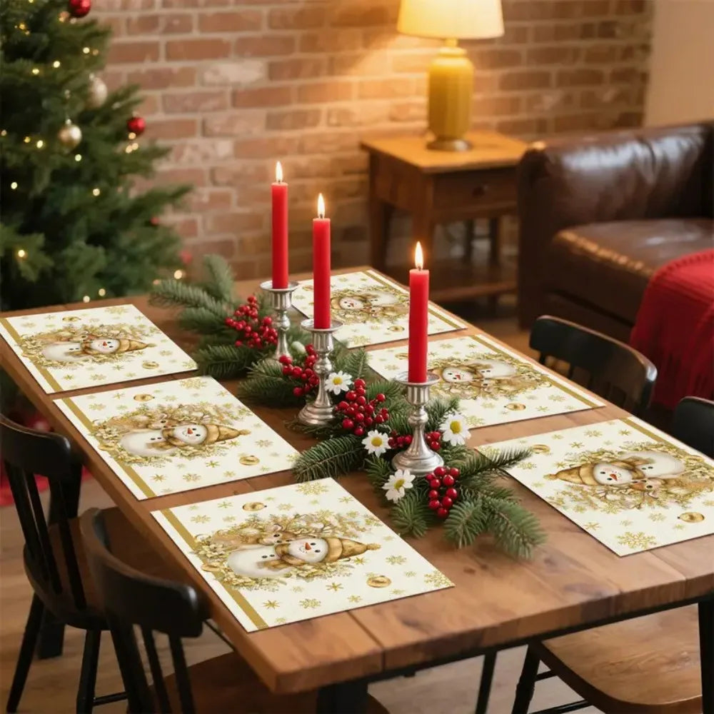 VIKAMA Christmas snowman placemats for festive decoration, waterproof and heat-resistant for restaurants, cafes and picnics
