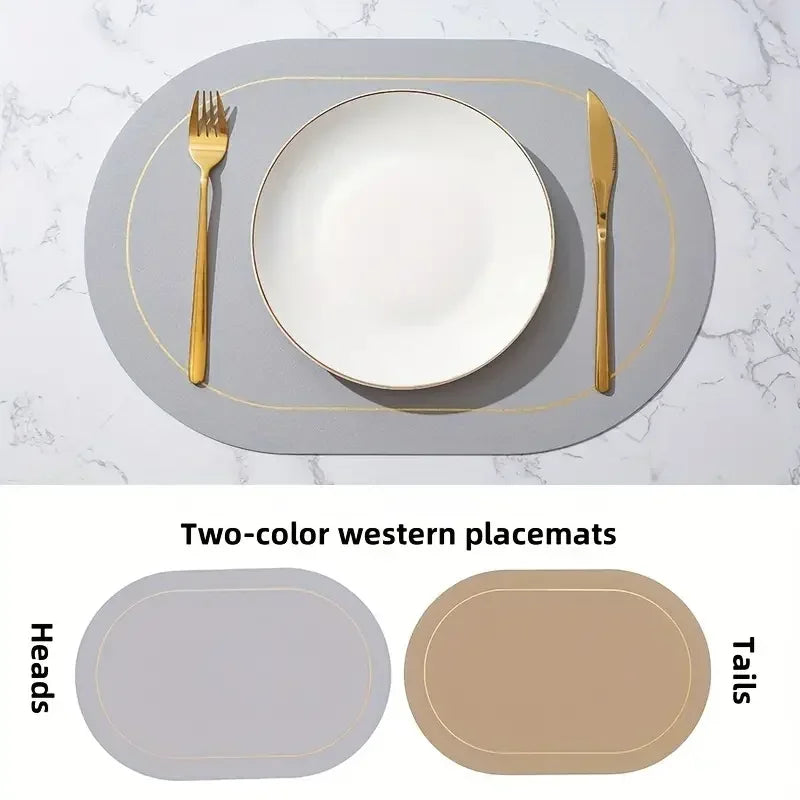 1/4/6pcs Color Blocking Table Leather Placemats,Washable for Dining,Heat-Resistant Non-Slip Insulation Waterproof Place Mats