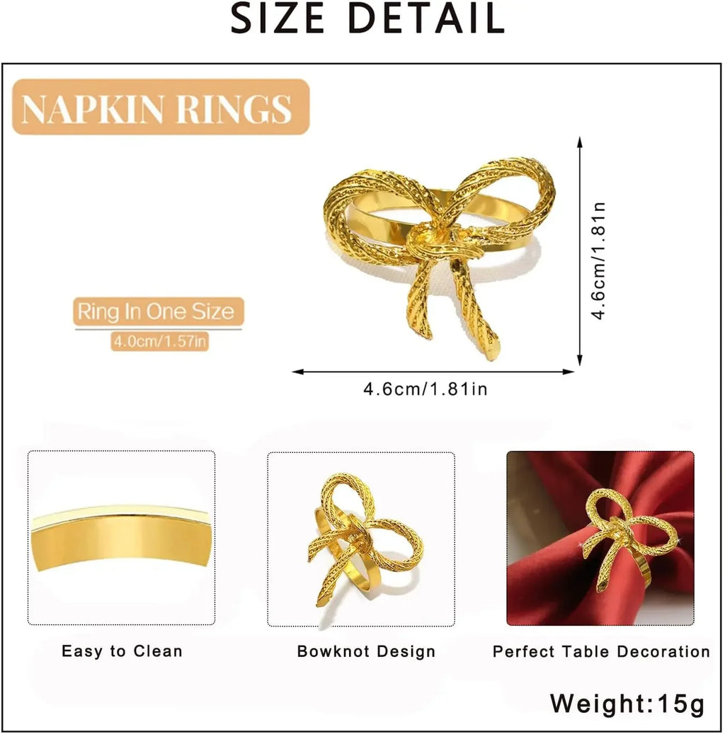 Alloy Bow Tie Napkin Rings Elegant Table Decor for Wedding Banquet Dinner Parties Reusable Metal Holders Gatherings Accessories