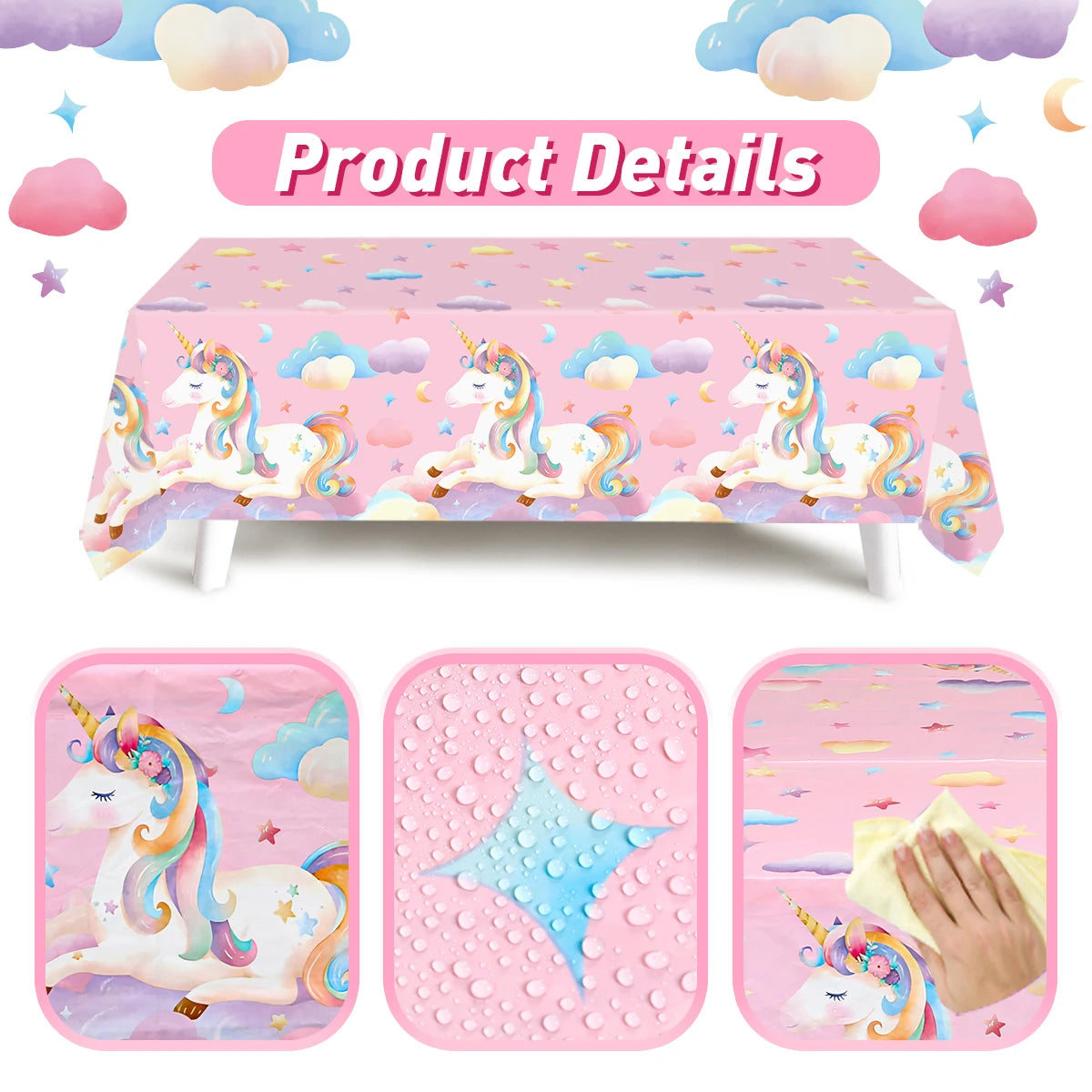Rainbow Unicorn PE Tablecloth Happy Unicorn Theme Birthday Party Decorations Kids Favors Table Cover Girls Baby Shower Supplies