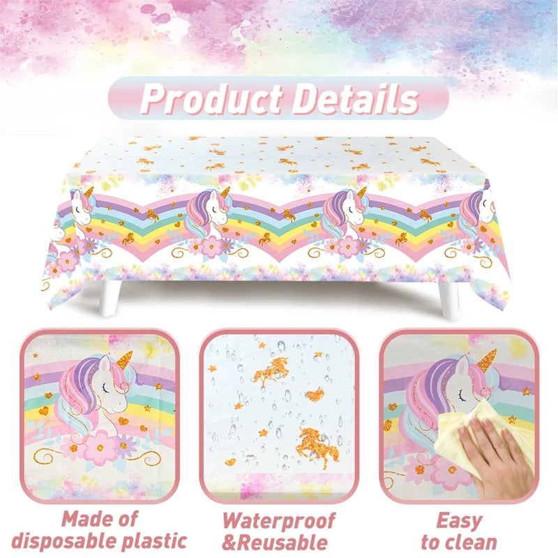 Rainbow Unicorn PE Tablecloth Happy Unicorn Theme Birthday Party Decorations Kids Favors Table Cover Girls Baby Shower Supplies