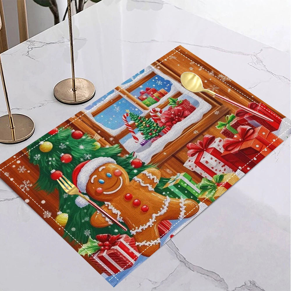 4/6/8Pcs Christmas Placemats Decorative Holiday Table Pad Seasonal Xmas Decor Farmhouse Indoor Vintage Table Mat Deor
