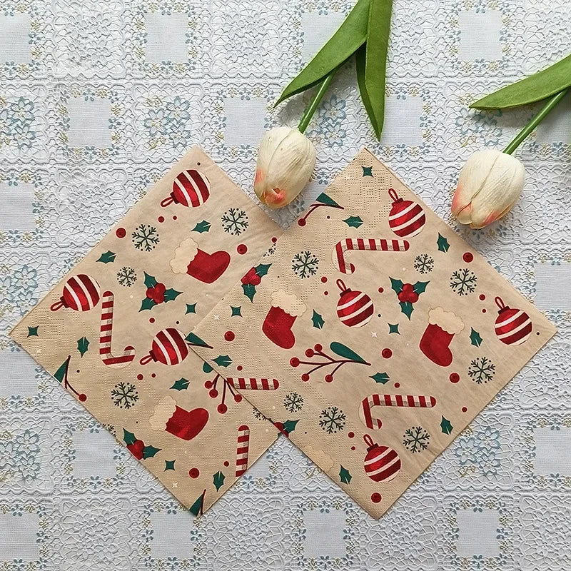 20pcs/40pcs 33cm 2-Ply Christmas Elements Printed Napkins Christmas Series Party Disposable Paper Placemats