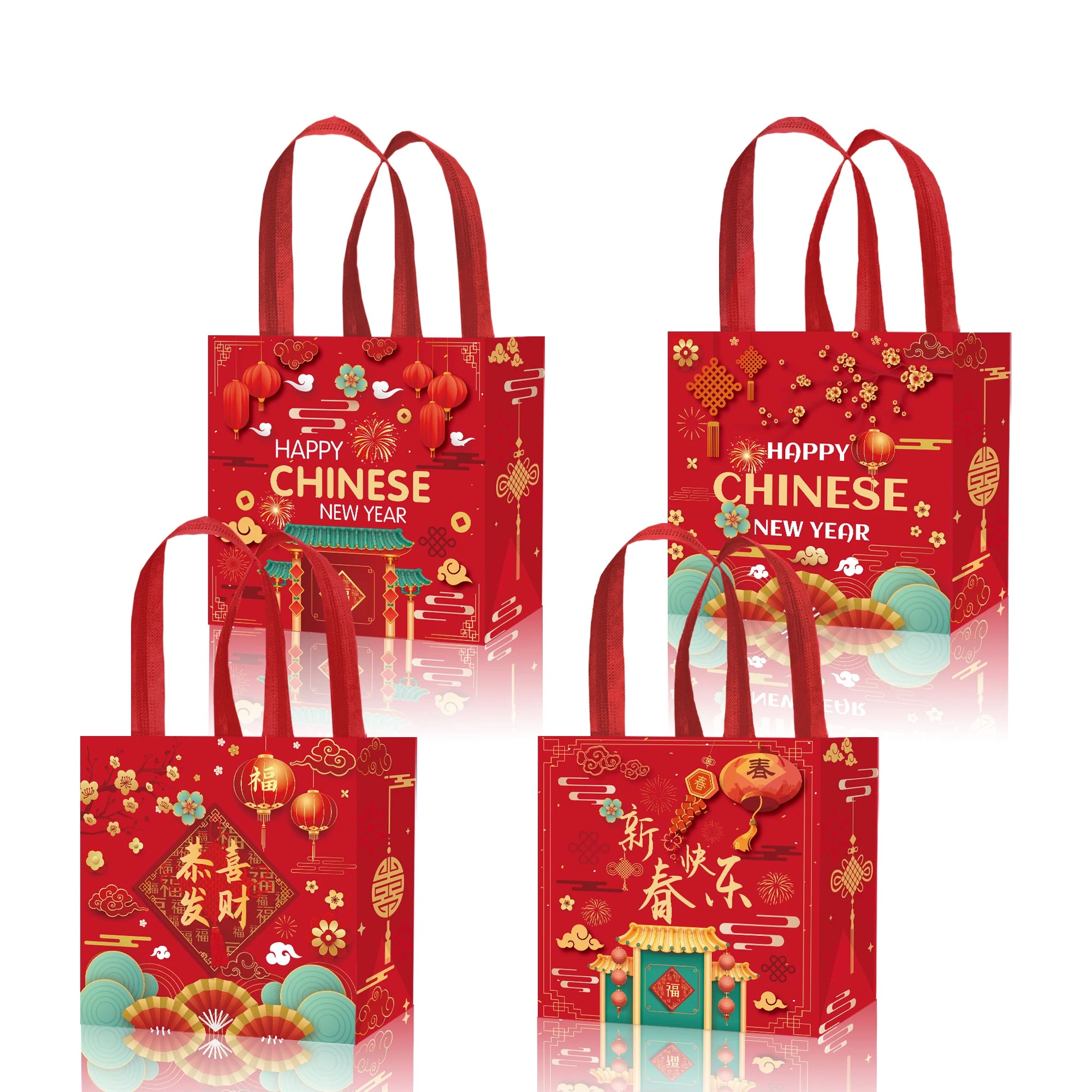 Chinese Spring Festival Banner Gifts Bags Food Tray Napkins Tablecloth Wine Bottle Stickers Happy New Year 2026 Party Decor