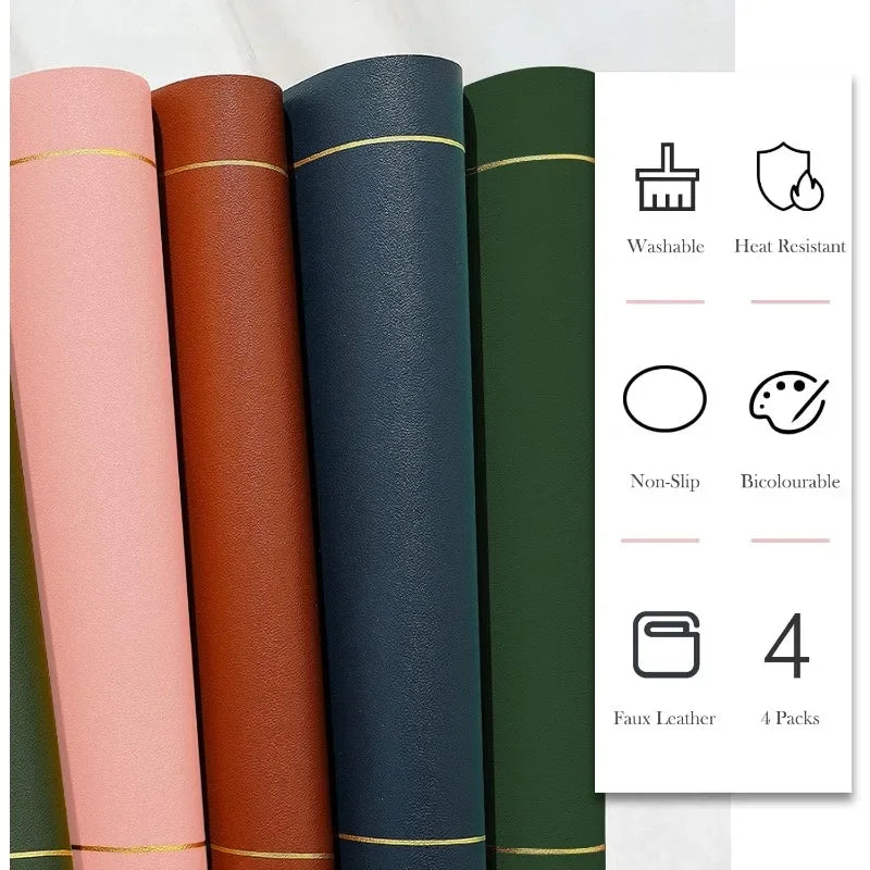 1/4/6pcs Color Blocking Table Leather Placemats,Washable for Dining,Heat-Resistant Non-Slip Insulation Waterproof Place Mats