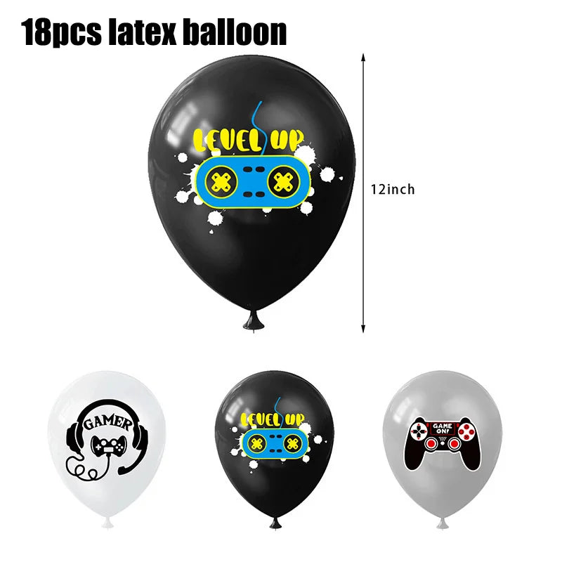 Video Game Birthday Party Favors New Paper Black White Blue Tableware Happy Birthday Plates Napkins Background Decorations Kits