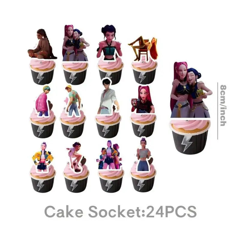 New Anime Demon Hunters Kpop Birthday Decoration Backdrop Ballon Kpop Happy Birthday Theme Plate Cup Napkin Cake Decor For Girl