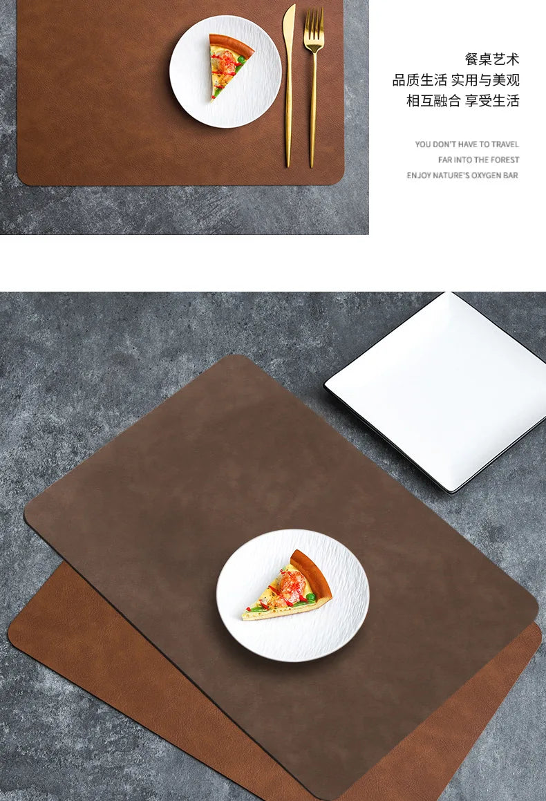 Square Double-Layer Cowhide PU Leather Placemat Texture Waterproof Heat-Resistant Table Mats Home Hotel Dining