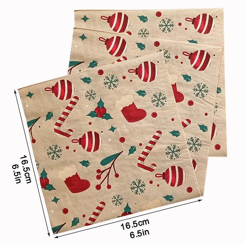 20pcs/40pcs 33cm 2-Ply Christmas Elements Printed Napkins Christmas Series Party Disposable Paper Placemats