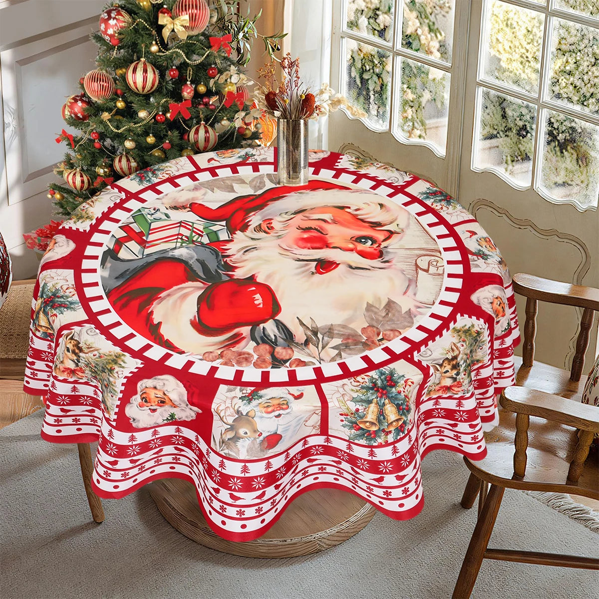 Christmas Polyester Round Tablecloth 2025 Merry Christmas Decoration For Home Xmas Gift Navidad New Year 2026 Dining Table Cover