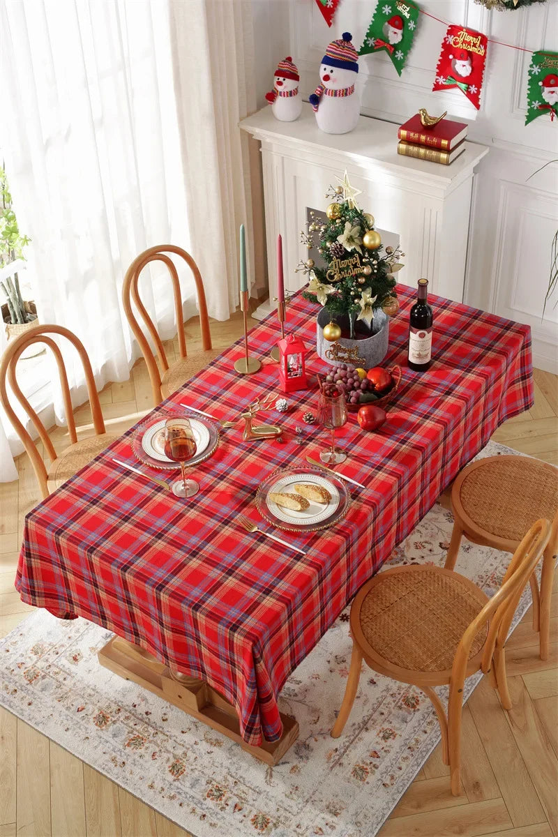 Christmas Red Plaid Tablecloth Festive  for Holiday Dinner Party Dining Room Decor