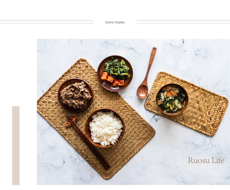 Natural Seagrass Place Table Woven Vinyl Individual Placemats For Table Non-Slip Kitchen Tableware Drink Cup Coaster Hoilday Dec