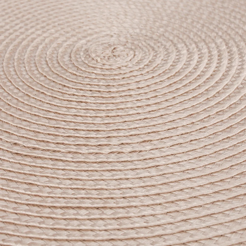 Set of 12 Round Braided Table Mat Washable Placemats Non Slip Heat Resistant for Kitchen Dining Tables Pad With Cup Coasters