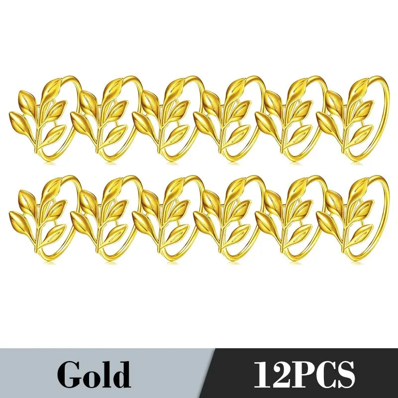 36PCS Vintage Style Leaf Napkin Ring Elegant Tricolor Leaf Napkin Buckle Birthday Wedding Party Banquet Table Decoration