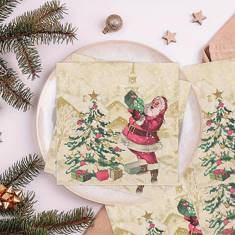 20Pcs Merry Christmas Design Printed Napkins Guest Towels Disposable Premium Dinner Napkins For Christmas Parties New Year Decor