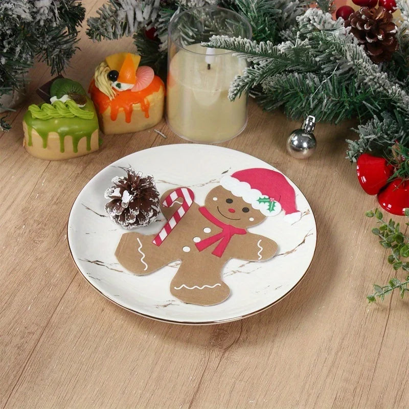 20pcs Gingerbread for Shaped Paper Napkins - Brown Disposable Tissue Napkins with Festive Christmas & New Year Decorations