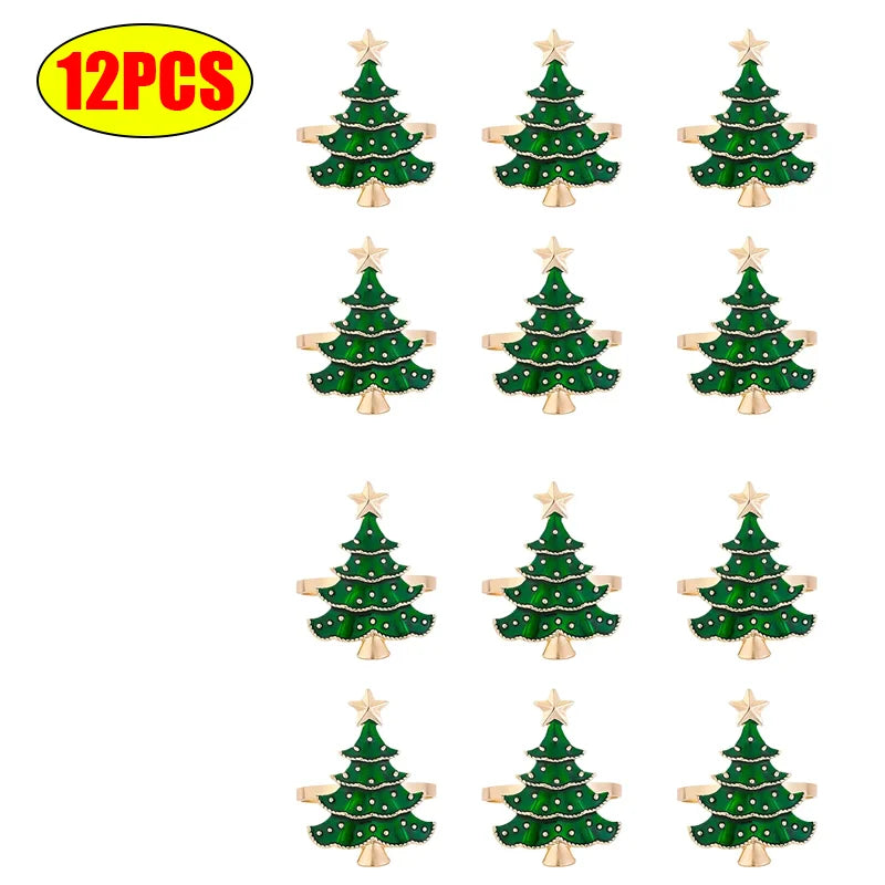 1/6Pcs Christmas Napkin Rings Xmas Tree Ornaments 2025 Christmas Home Kitchen Dinner Table Decoration New Year Party Supplies