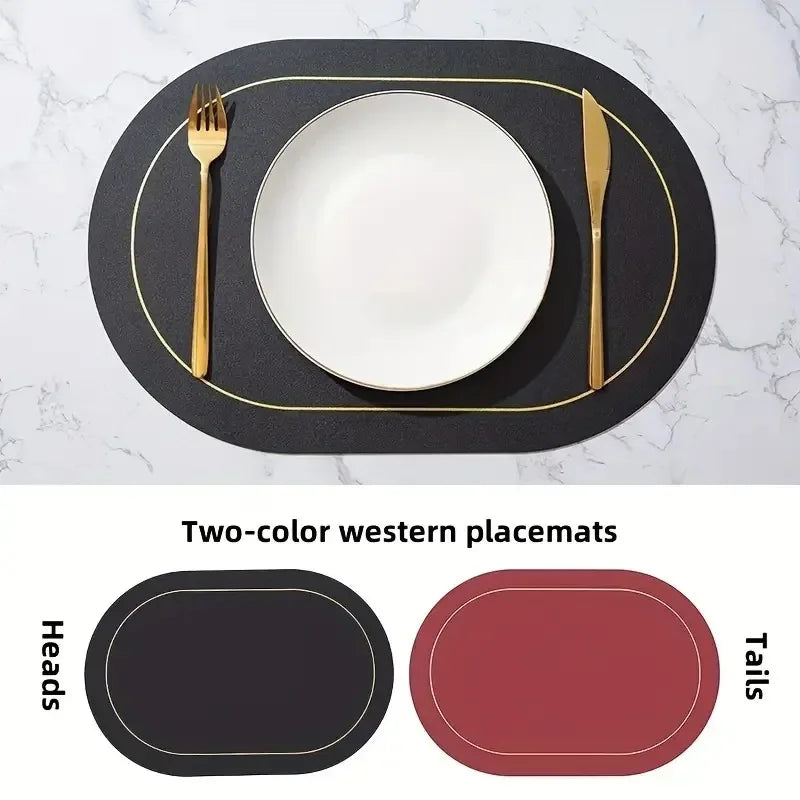 1/4/6pcs Color Blocking Table Leather Placemats,Washable for Dining,Heat-Resistant Non-Slip Insulation Waterproof Place Mats