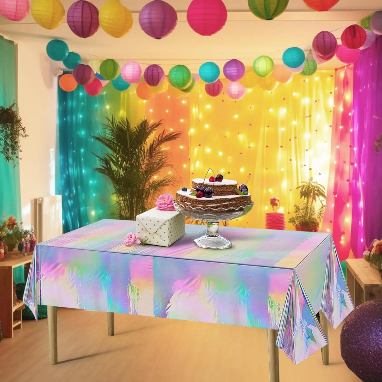 Tablecloth For Table Nappe De Table Tablecloth Birthday Holographic Shiny Iridescent Laser Disposable Covers Party Decorations