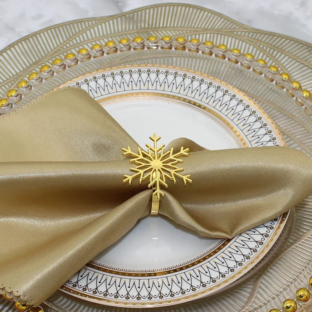 6Pc Silver/Gold Snowflake Napkin Rings Dinner Napkin Rings Holder for Christmas Holiday New Year Wedding Party Table Decoration