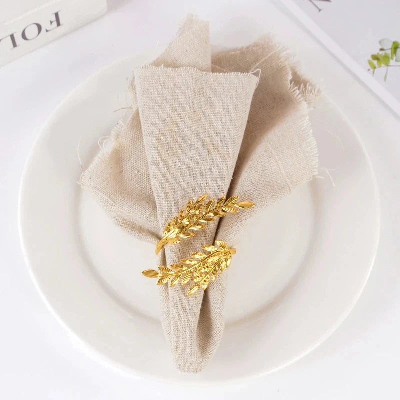 Gold Leaf Napkin Ring Buckles for Wedding Birthday Party Dinnig Table Decoration Christmas Thanksgiving Napkin Holder 1/6/12p