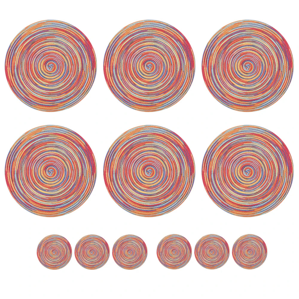 Set of 12 Round Braided Table Mat Washable Placemats Non Slip Heat Resistant for Kitchen Dining Tables Pad With Cup Coasters