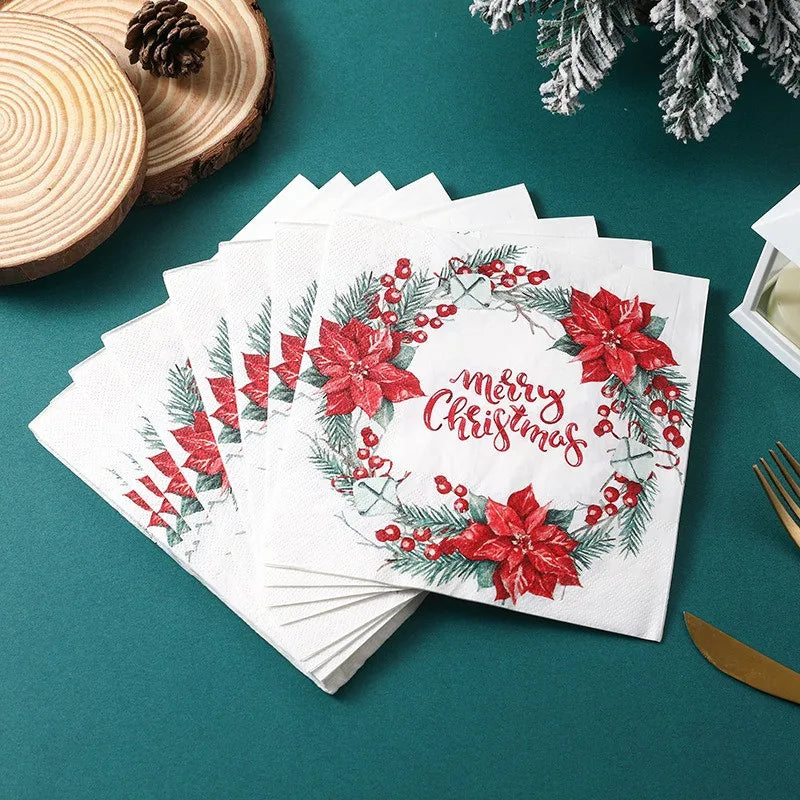 20Pcs/pack 33x33cm Christmas Series Printed Paper Disposable Table Dinner Napkin Tissues Xmas Party Decoration