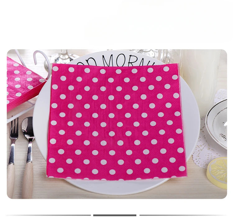 20pcs/Pac 33*33cm 2-Ply Custom Colourful Printed Napkins New Six Colour Polka Dot Folded Napkins All Party Napkins Placemats