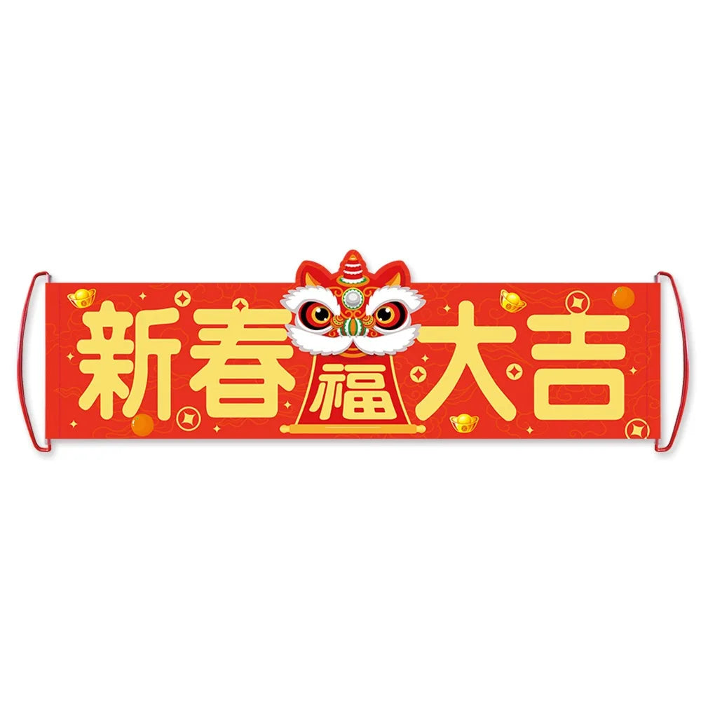Chinese Spring Festival Banner Gifts Bags Food Tray Napkins Tablecloth Wine Bottle Stickers Happy New Year 2026 Party Decor